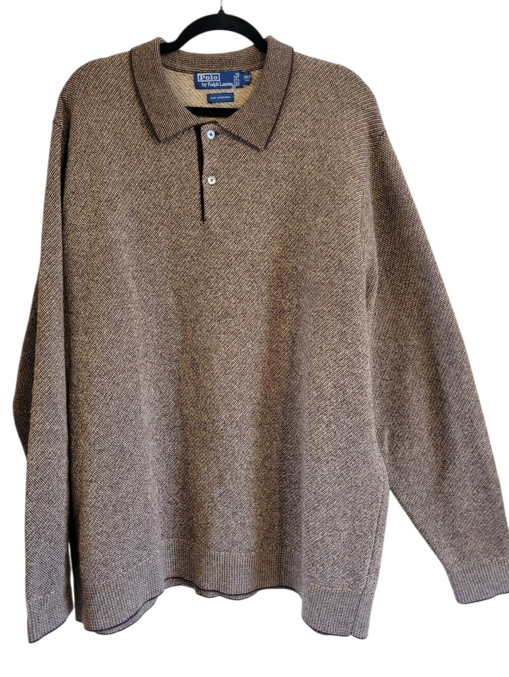 Polo Ralph Lauren 100% Lambswool Wool Henley Sweater Brown Men 2XT Tall Luxury